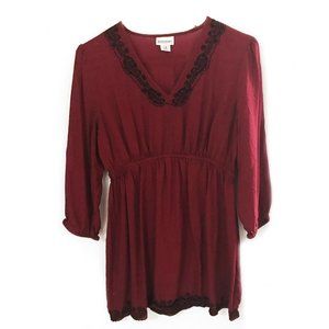 Motherhood Maternity Red Burgundy Shirt Top Embroidery Empire Waist - Sz M